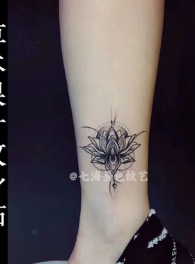 草本纹身贴草本梵境莲花图腾脚踝
