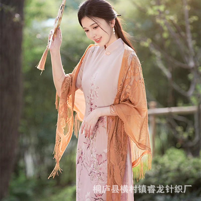 【厂家直供】新中式流苏旗袍披肩防晒衣夏外搭女夏薄蕾丝高级开衫