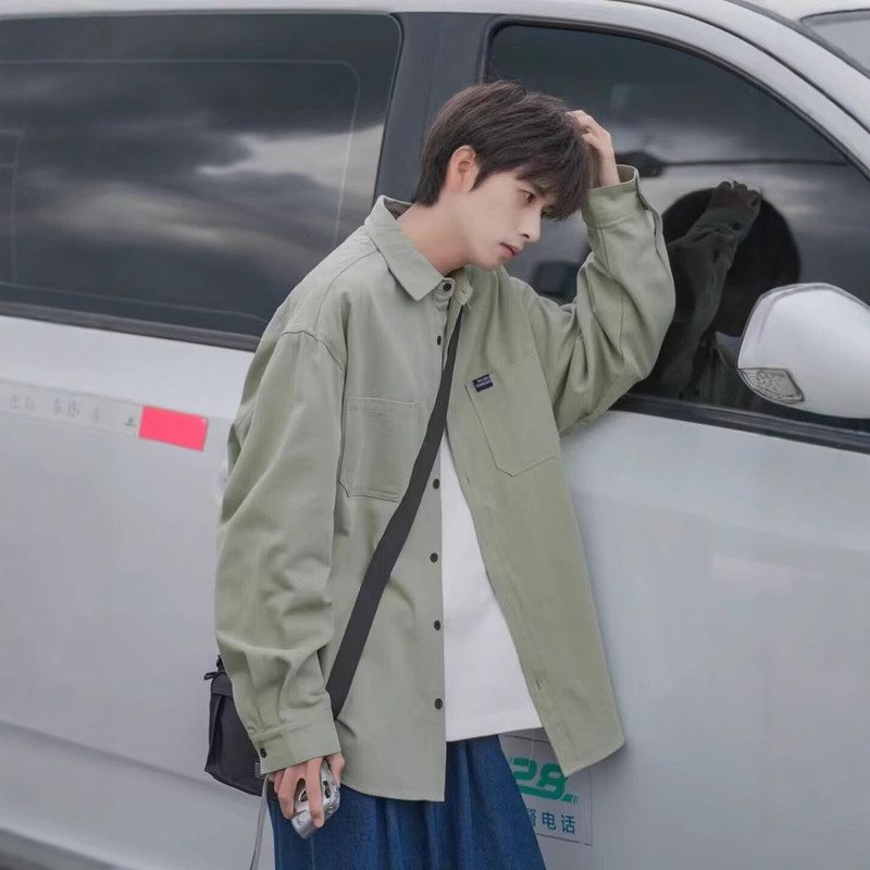 工装衬衫男日系复古百搭衬衣外