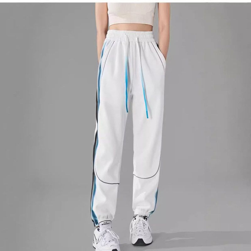 青春流行春秋季微弹潮束脚运动裤宽松型男长裤条纹休闲裤时尚潮牌