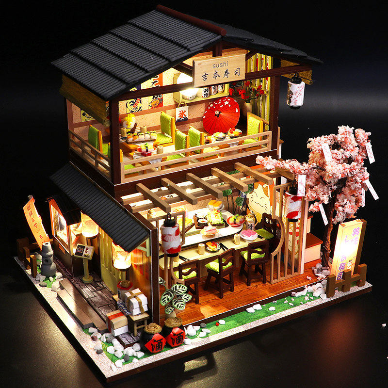 diy手工小屋日式寿司店建筑拼装模型微缩玩具小房子生日礼物女生
