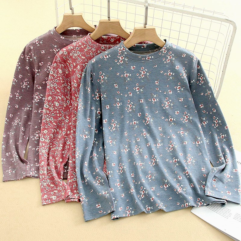 中老年人大码秋衣老人保暖内衣女士妈妈单件上衣奶奶装打底棉毛衫