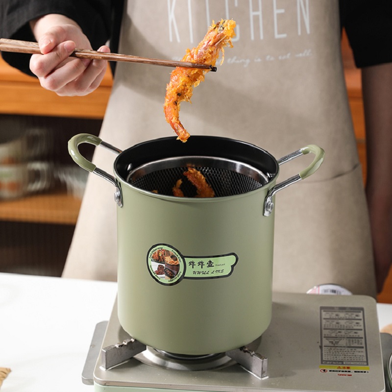 韩式油炸锅家用不粘迷你小油锅网红白色炸多功能铸铁平底专用炸锅