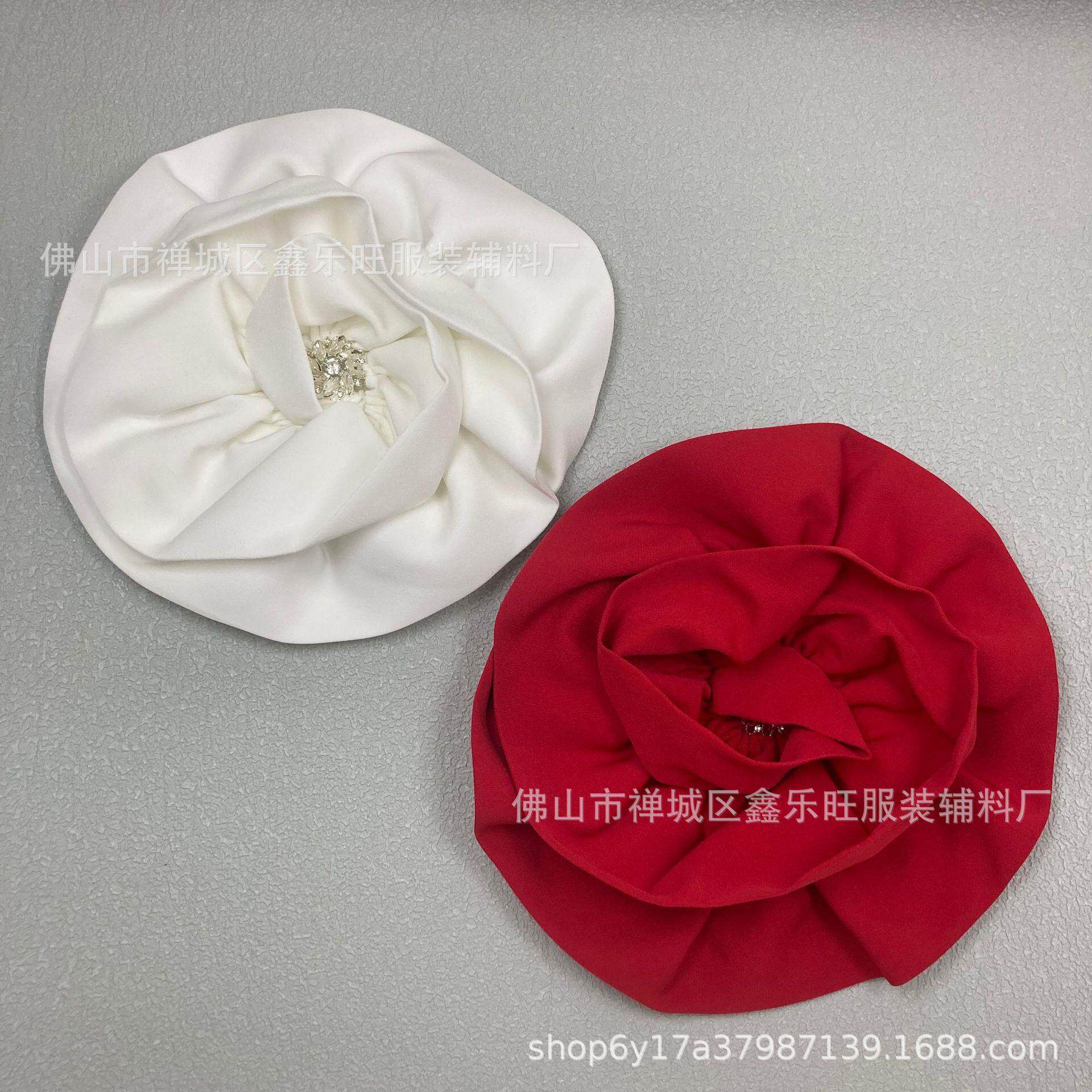 新款女装大花朵镶钻喇叭花手工布料 DIY服装外套箱包布贴辅料