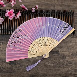 中国风折扇桃花扇舞蹈扇小折叠扇古风古典复古旗袍女扇子摄影道具