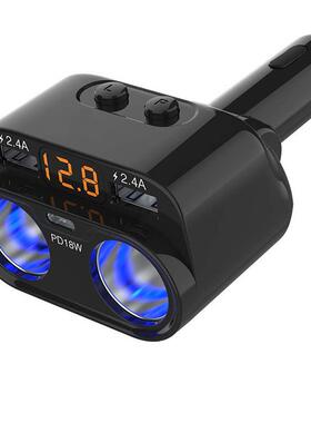 C47P车载充电器一分二Type-C口PD车充电压数显智能快充汽车点烟器