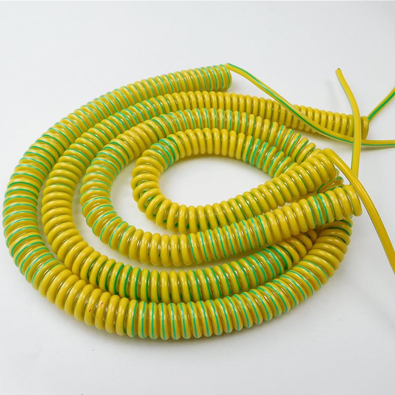 单芯黄绿双色接地PU弹簧线1芯0.5/0.75/1/1.5平方螺旋伸缩线广东