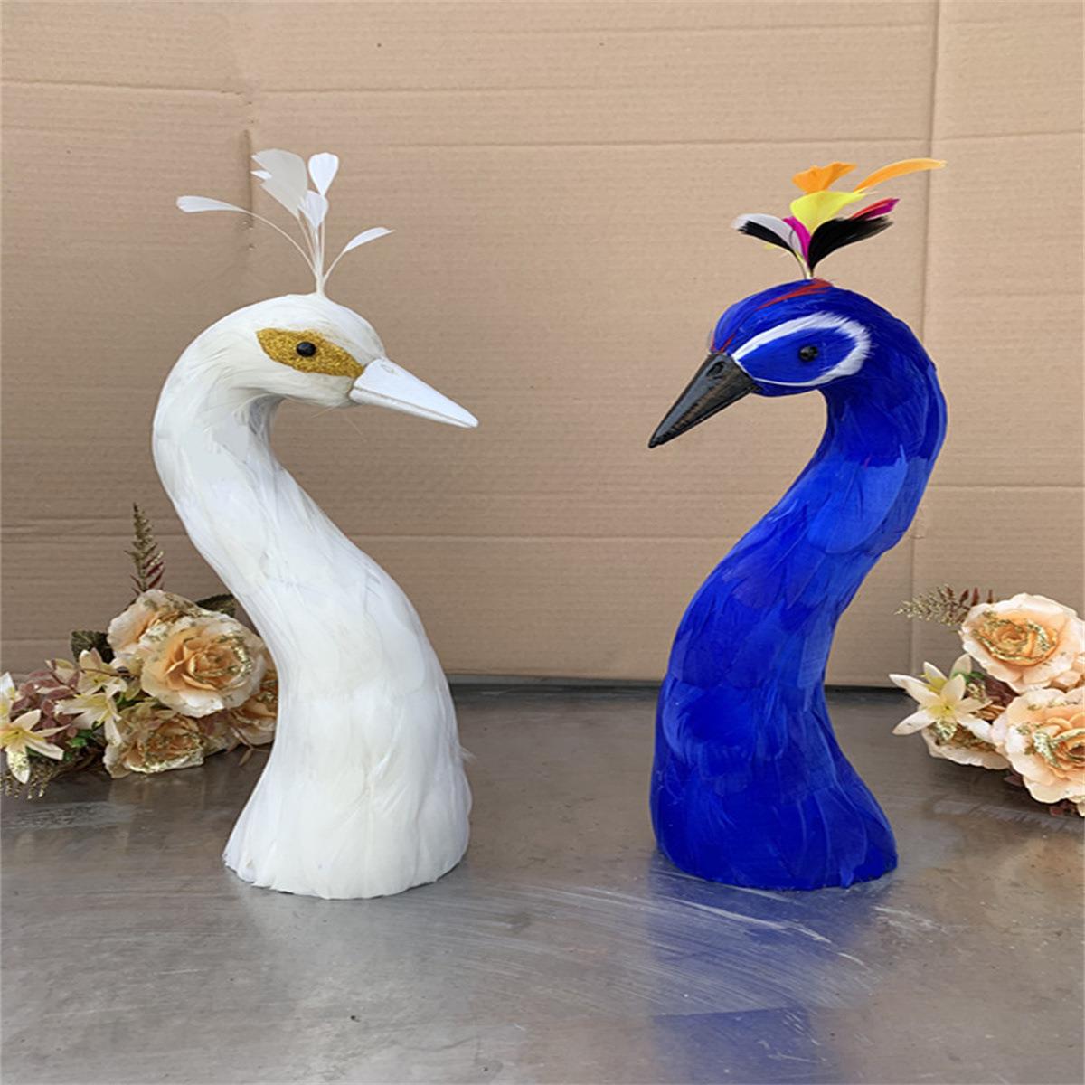 仿真孔雀头模型宴道具仿真羽毛孔雀头餐桌模型摆件白孔雀仿真动物