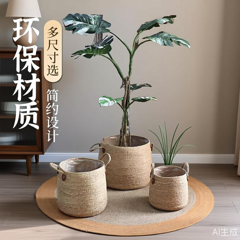 花盆外装饰套北欧编织藤编大花图片