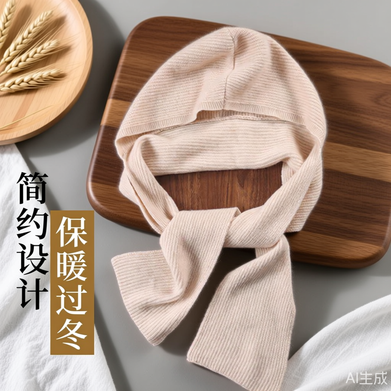 帽子加围巾一体纯羊毛针织围脖帽子小披肩女款外搭护颈保暖搭肩连