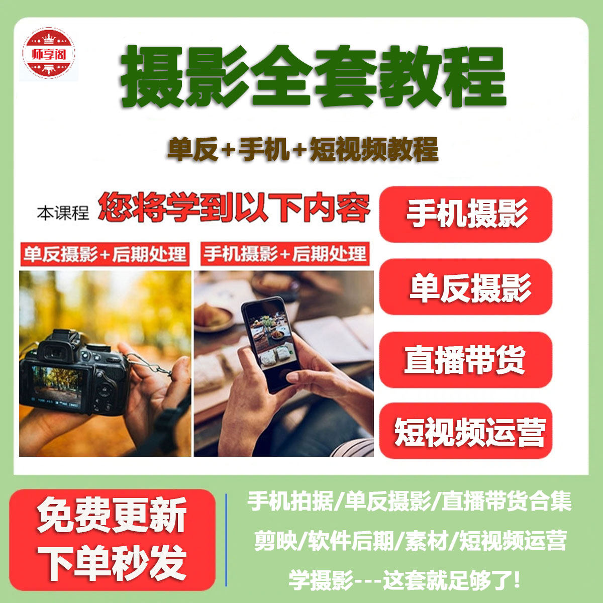 摄影教程培训ppt手机单反儿童人像婚礼后期修图短视频教学课程新