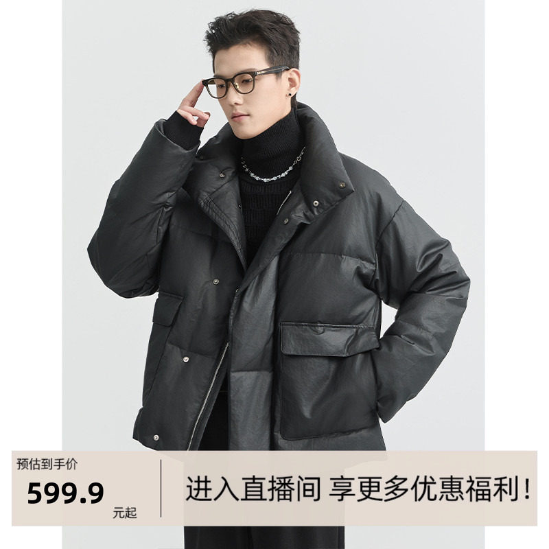 【高充绒量皮防风羽绒服】男装立领短款加厚鸭绒保暖防水外套