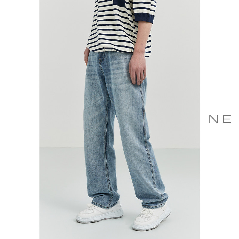 NE TENCEL ICE OXYGEN BAR THIN STRAIGHT-LEG MENS JEANS LOOSE AUTUMN KOREAN VERSION OF INS TREND WIDE-LEG PANTS