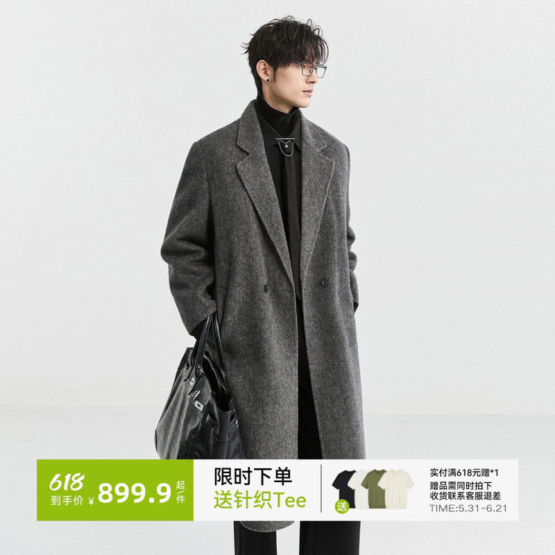[骆驼绒鹅绒内胆]伯爵卓尔男装长款过膝双面呢羽绒羊毛呢大衣外套