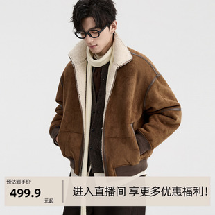 26深冬含羊毛仿麂皮绒布毛一体夹克外套男士潮流短款上衣