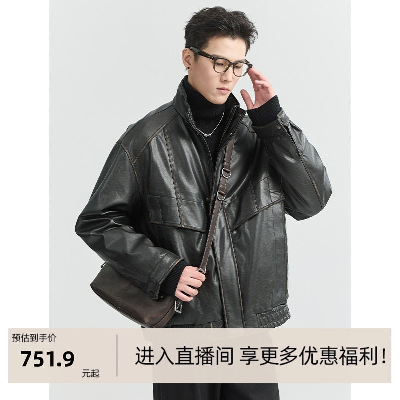 【皮羽绒服男装2026冬季设计感夹克男士短款机车韩版加厚外套