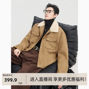 26深冬仿羊羔毛保暖加厚布毛一体服男士宽松潮流夹克外套