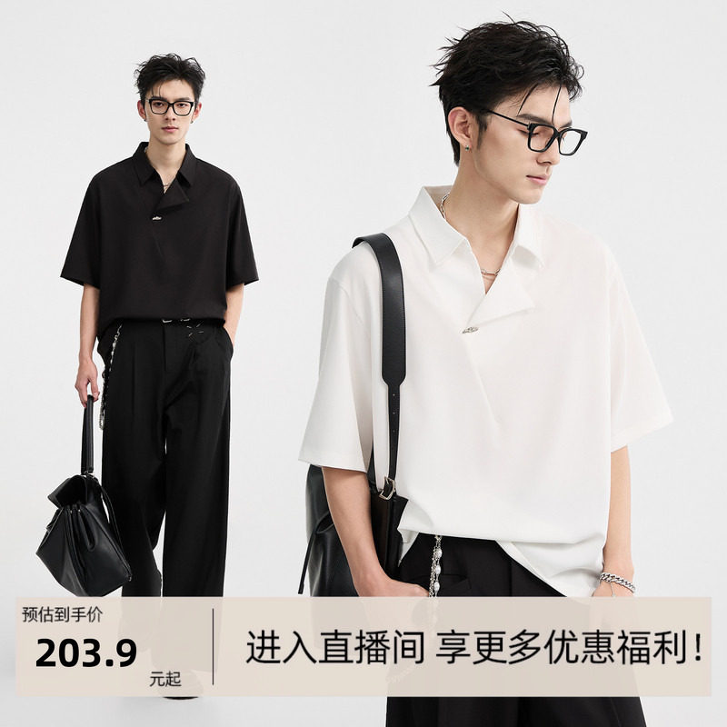 [凉感抗皱]伯爵卓尔翻领设计感短袖T恤男装26夏衬衫领男士POLO衫