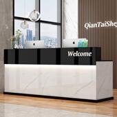 烤漆亮面公司前台接待台极简风美容院咨询柜台健身房吧台收银台