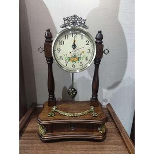 中式木制座钟复古实木座钟客厅台式摆钟大号卧室欧式静音钟表包邮