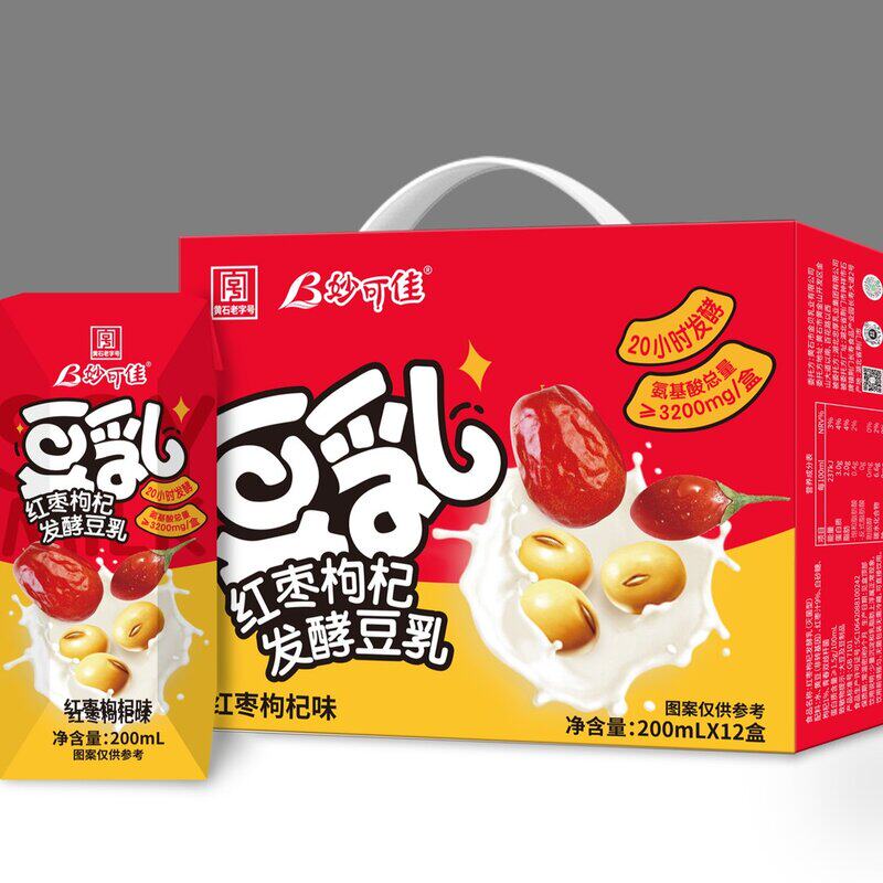 妙可佳 金贝妙可佳红枣枸杞豆乳发酵豆奶食品黄豆大豆12盒营养