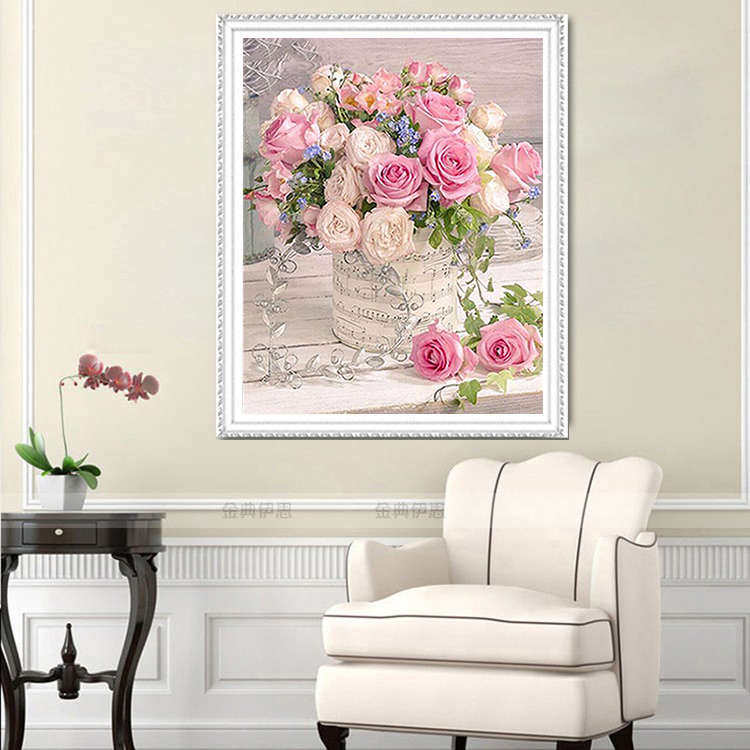 玫瑰花卉钻石画2025新款客厅餐厅贴钻十字绣现代简约小幅花瓶满钻