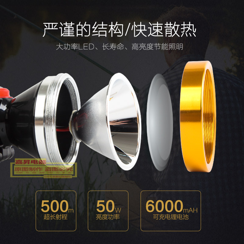 泰中星50W大功率铝合金强光头灯LED充电式防水户外钓鱼灯具 8831