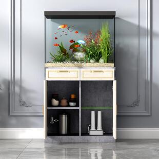 欧式鱼缸柜底柜轻奢带抽屉底柜水族箱地柜超白海缸草缸柜子80*40