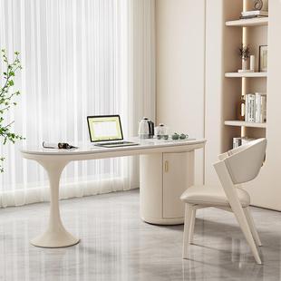 现代简约轻奢奶油风岩板茶桌椅组合办公室书桌茶桌一体两用茶台