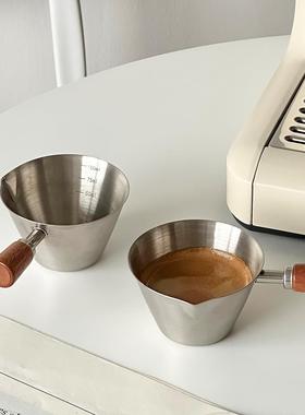 跨境304不锈钢萃取杯 胡桃木柄意式浓缩咖啡量杯带刻度接液盎司杯