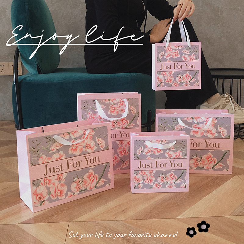 高级复古风加厚礼品袋ins风精致粉色包装袋订制服装手提袋纸袋子