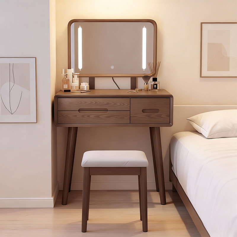 实木梳妆台新中式家用卧室小户型带镜子现代简约化妆桌斗柜一体