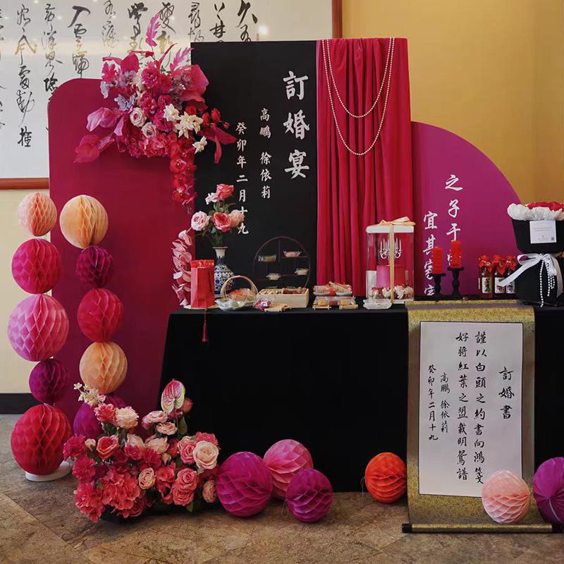 高级小众订婚布置装饰背景板回门宴出阁宴装扮套餐婚礼kt板定制全