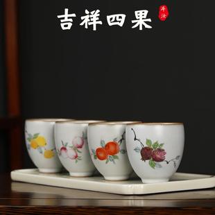 单杯大号可养 手绘汝窑开片主人杯景德镇茶杯纯手工品茗杯陶瓷中式