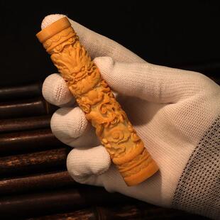 实心玉竹文玩盘玩深雕刻手把件三龙龙柱 拍下送玉化液+手套+刷子