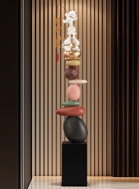 招财猫石来运转摆件入户玄关客厅办公室竖高大型落地装饰乔迁开业