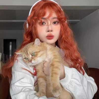 新款直销假发脏橘色女长发羊毛卷中分卷刘海自然蓬松仿真人全头套