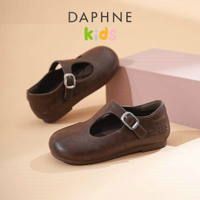 达芙妮女童丁字皮鞋2025春秋新款儿童公主鞋小女孩浅口单鞋豆豆鞋