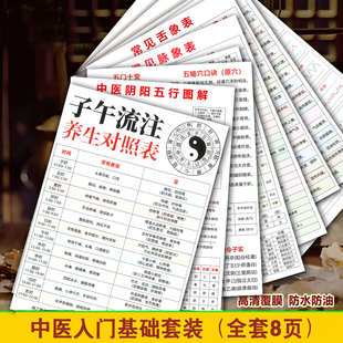 中医入门基础 子午流注 脉象舌象五腧穴套装塑封防水卡