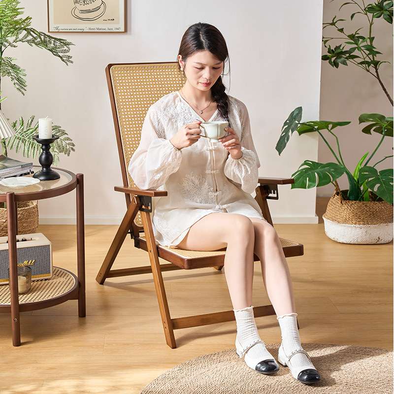 藤编竹躺椅折叠午休可坐可躺户外老人专用藤椅结实耐用阳台休闲椅