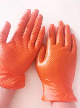 钻石纹手套橙色黑色合成橙色钻石纹丁腈手套工业机修用一次性手套