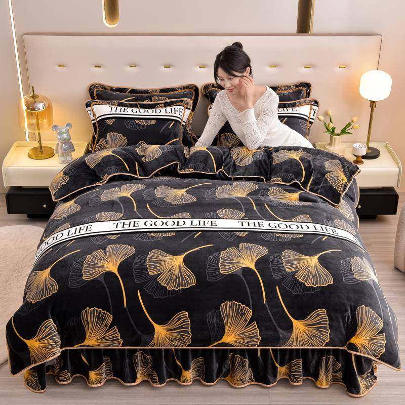 出口高端A类牛奶绒四件套冬天保暖金貂绒加绒床裙珊瑚绒加厚被套