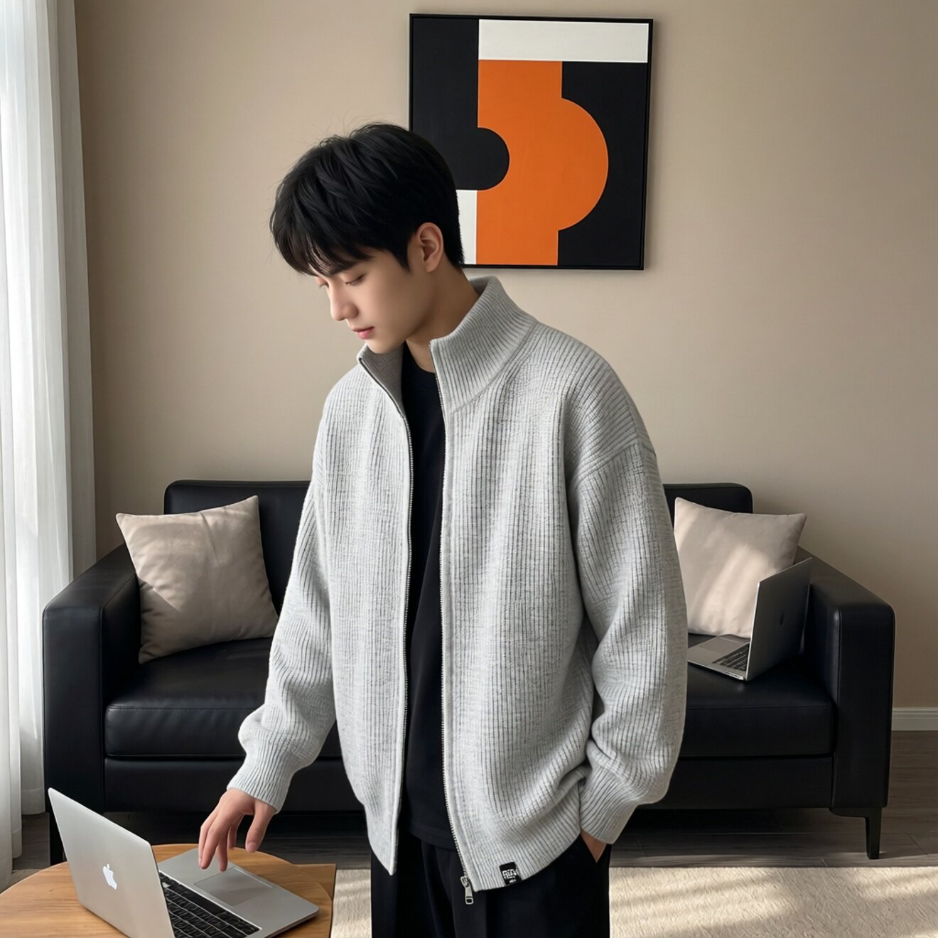 罗宾汉日系复古半拉链立领毛衣男秋冬加厚保暖慵懒风套头针织衫线