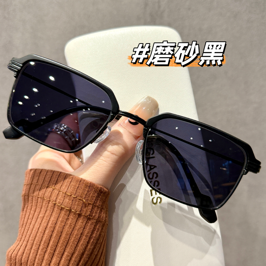 定制黑色半框近视偏光太阳镜男女复古眉线方框墨镜防紫外线遮阳镜