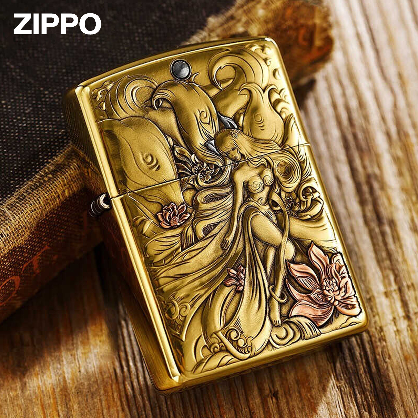 zippo打火机正品煤油芝宝鬼王双面浮雕九尾狐黄铜盔甲防风打火机