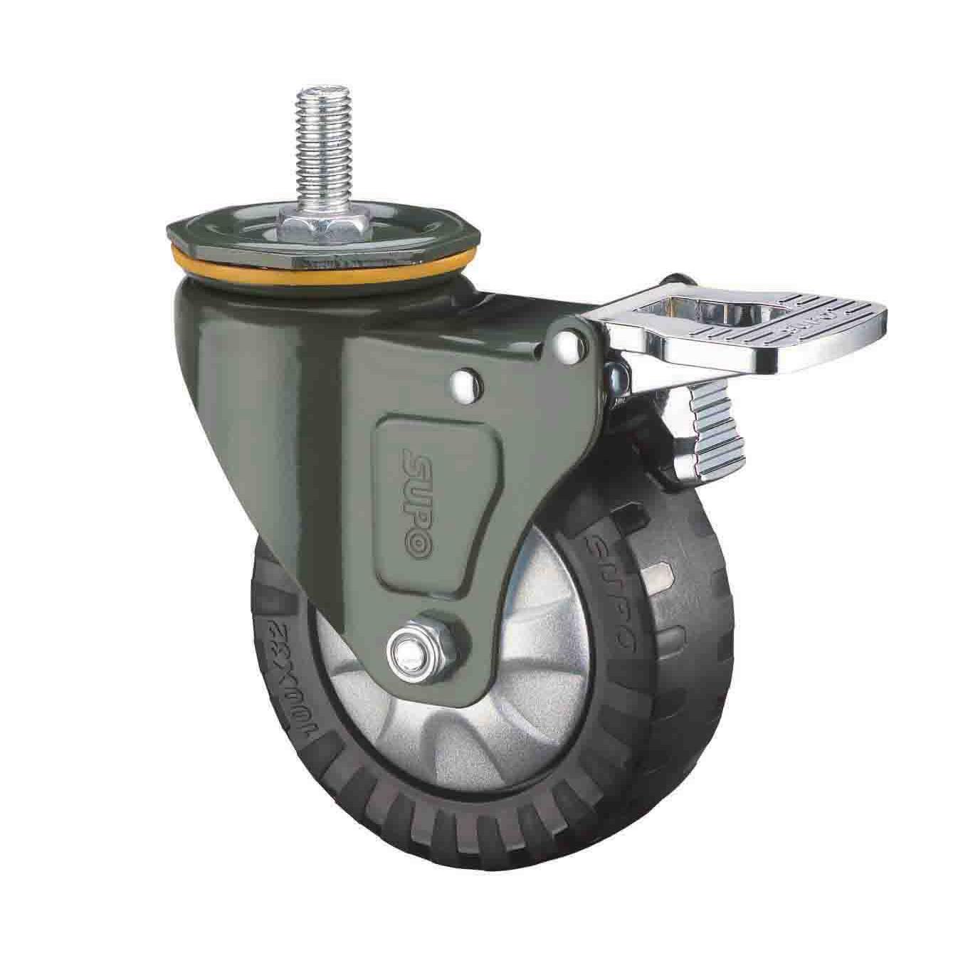 向荣 3寸 丝杆防滑 带双刹车 聚氨酯pu 万向脚轮J03S-02A-75-351