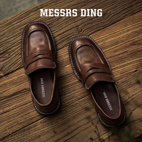 MD女鞋复古英伦风乐福鞋水洗马皮