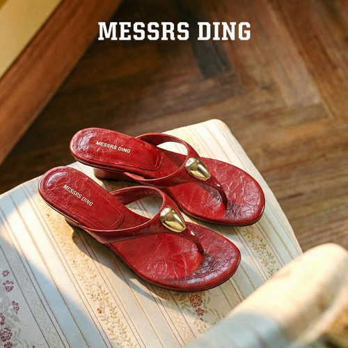 MESSRSDING红色人字拖女夏外穿