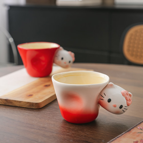 可爱KT猫咪陶瓷把手咖啡杯