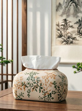陶瓷纸巾盒中古风式田园风繁花客厅抽纸盒复古纸抽盒创意摆件精美